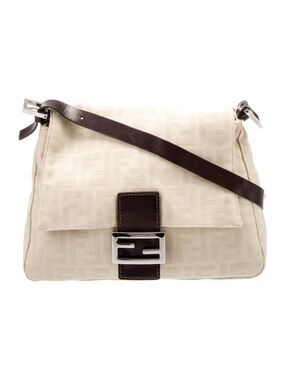 Fendi Zucca Mamma Baguette Canvas and Brown Leather Shoulder Bag